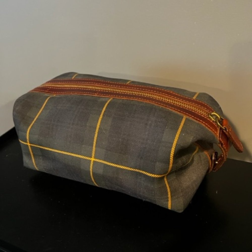 Ralph Lauren Plaid Canvas and Leather Toiletry Bag